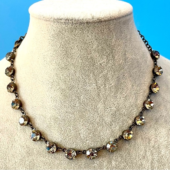 Jewelry - Funky vintage burnished metal choker necklace with crystals goth 16" adjustable